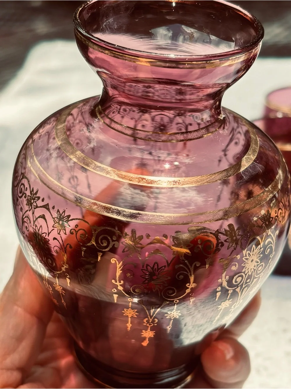 Murano Purple and Gold Glass Decanter Set - 7 Pieces plus a vase